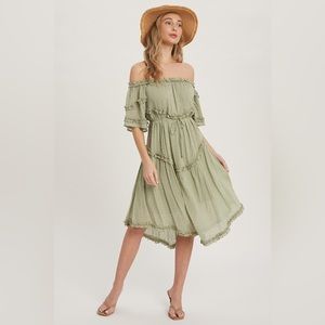 Always Wander Off The Shoulder Midi Dress